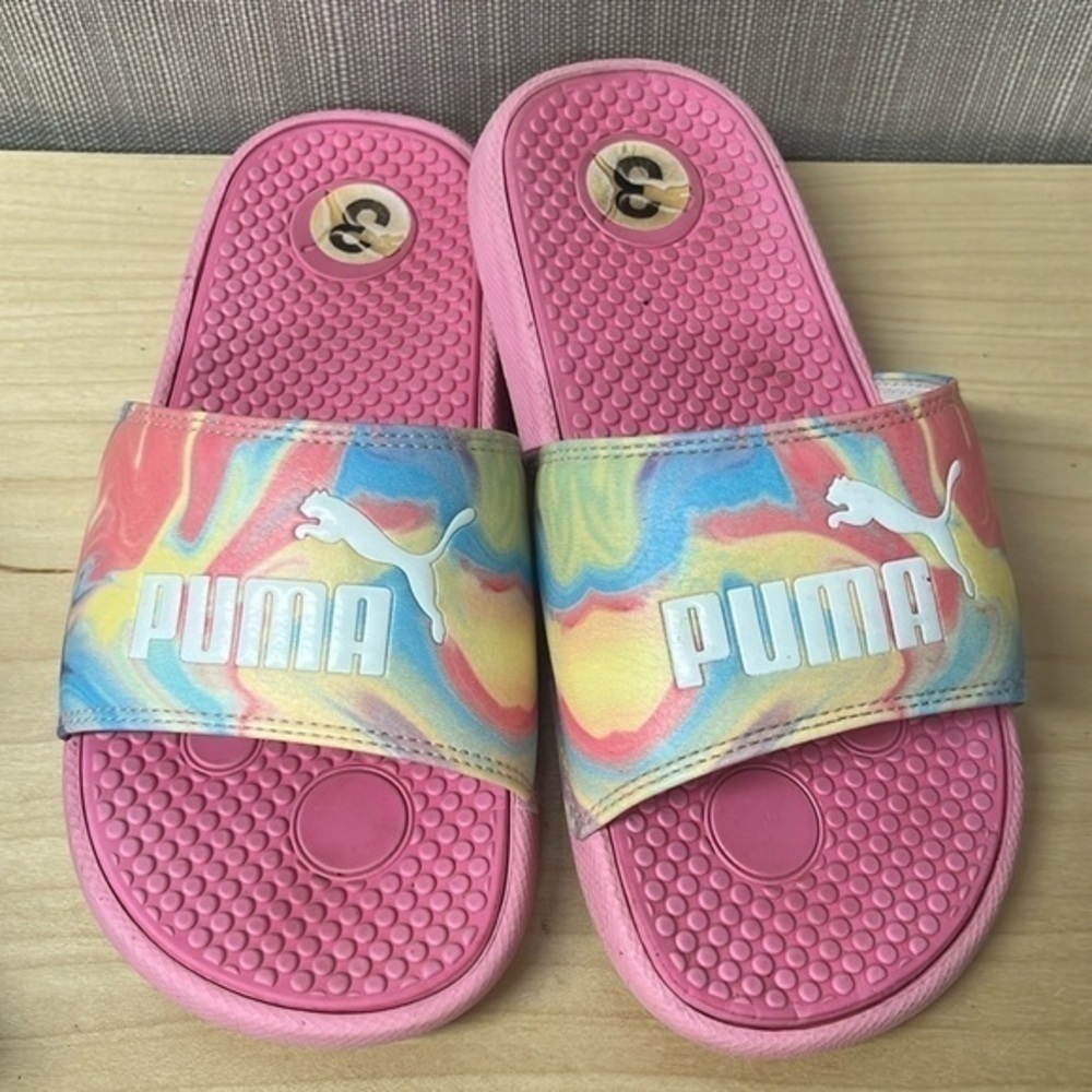 Puma cool cat tie-dye swirl slide sandals kid size 3